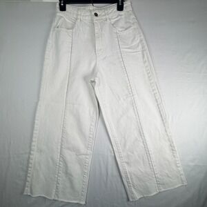 Pilcro and the Letterpress White Wide Leg Ladder Stitch Raw Hem Jeans Size 27